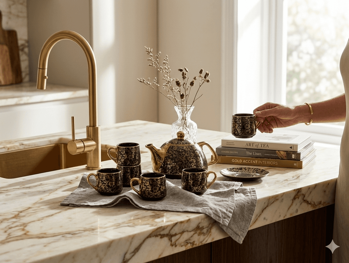 Black & Gold Filigree Tea Set 2