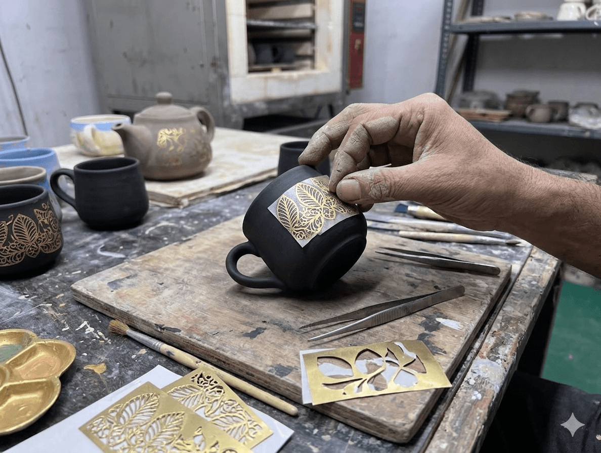 Black & Gold Filigree Tea Set 4