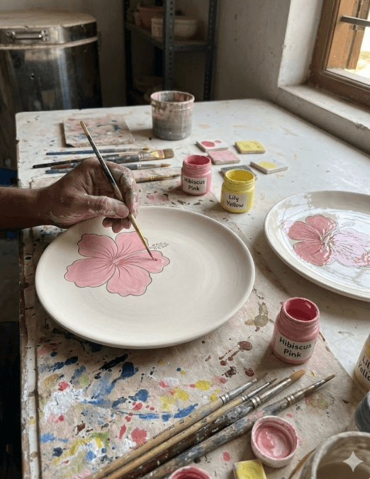 Botanical Pink Hibiscus Serving Plates 4