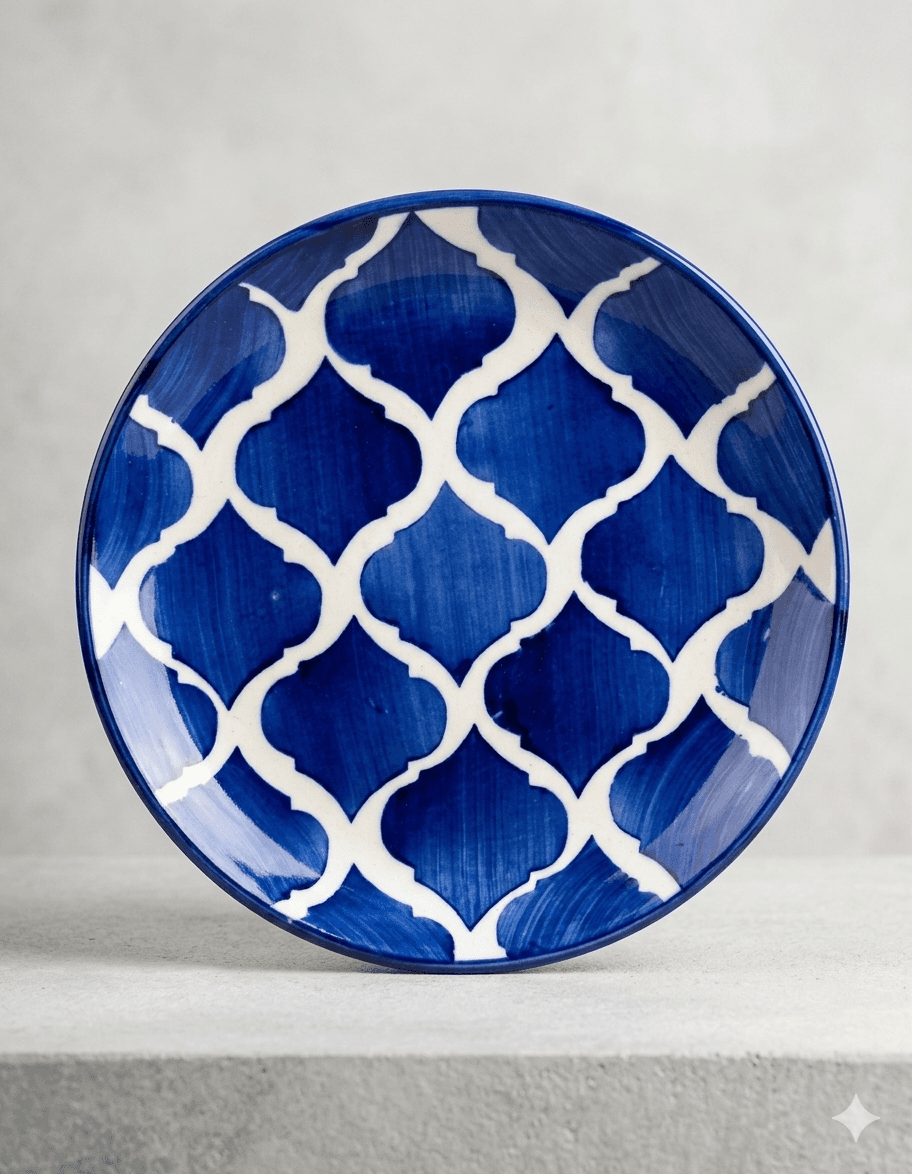 Classic Khurja-style Cobalt Blue Lattice Plate