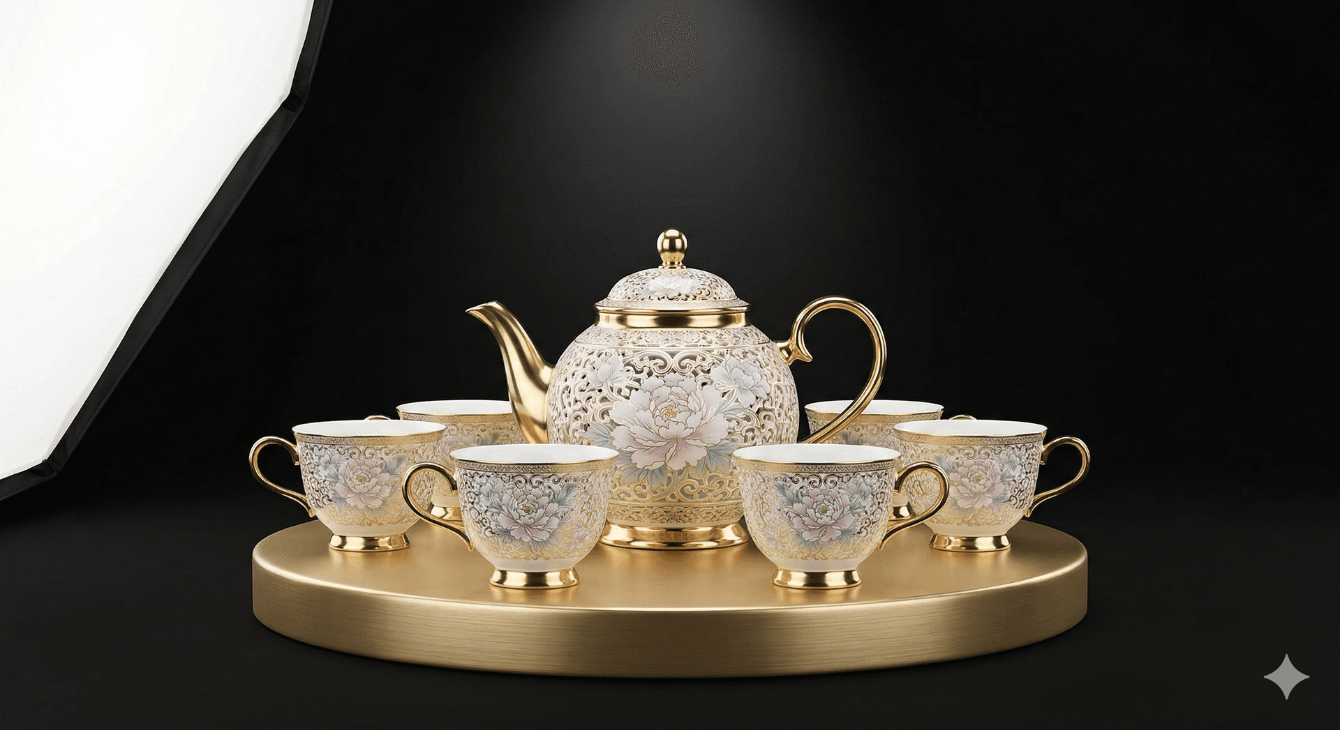 Pastel Floral 'Peony' Tea Set with Gold Accents