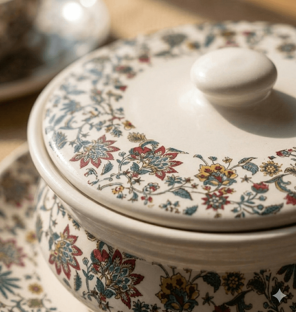 White Floral 'Jali' Print Dinner Set 3
