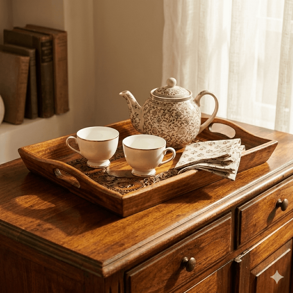 Classic Hand-Carved Rectangular Foliage Tray 2