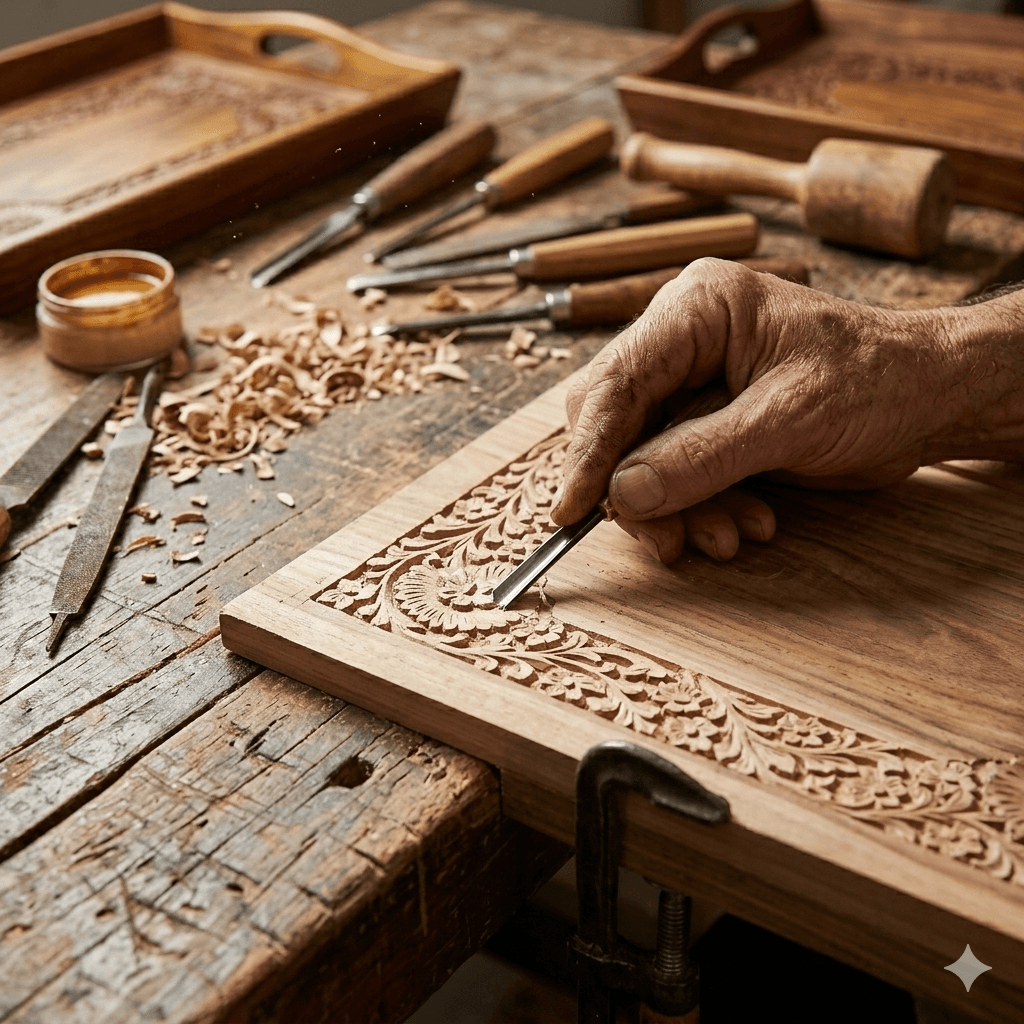 Classic Hand-Carved Rectangular Foliage Tray 4