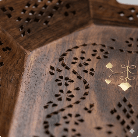 Intricate Jali-Cut Lattice Serving Tray with Brass Accents 3