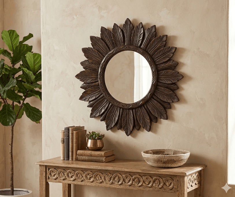 Artisan Sunburst Carved Mirror Frame 2