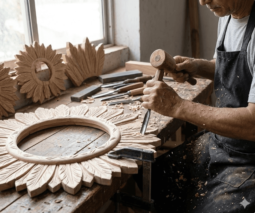 Artisan Sunburst Carved Mirror Frame 4