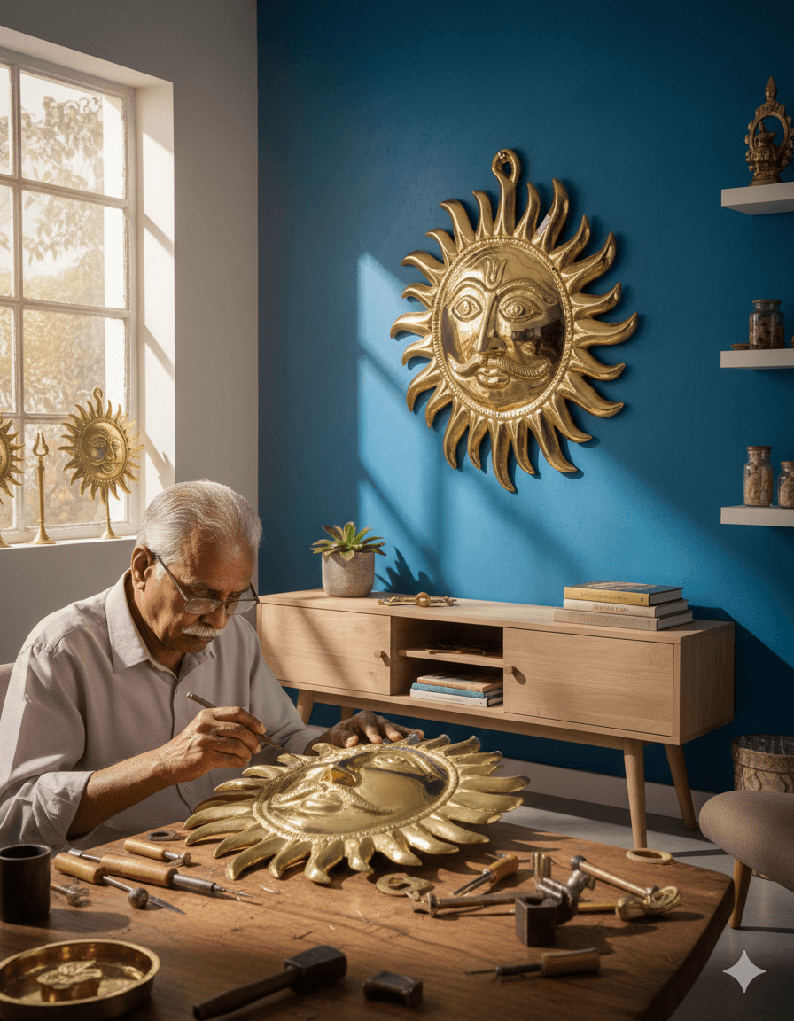 Sun God (Surya Dev) Brass Plaque 4