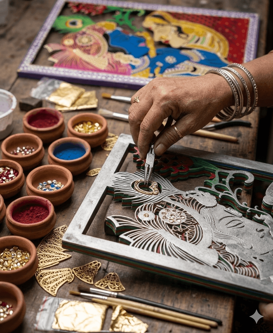 Vibrant Radha-Krishna Prem Laser-Cut Wall Panel 4