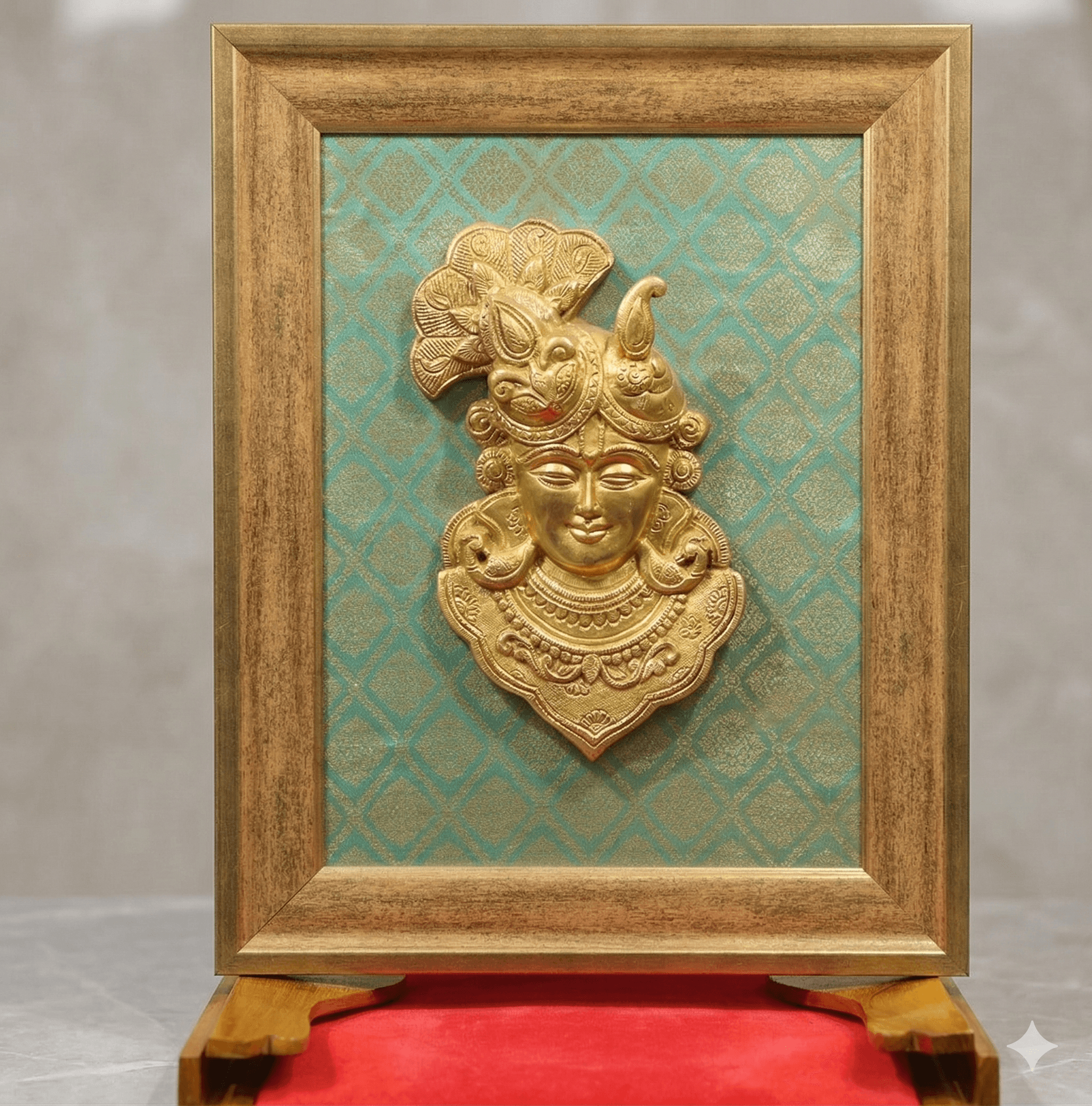 Gilded Shrinathji Face - Brocade Mount 1