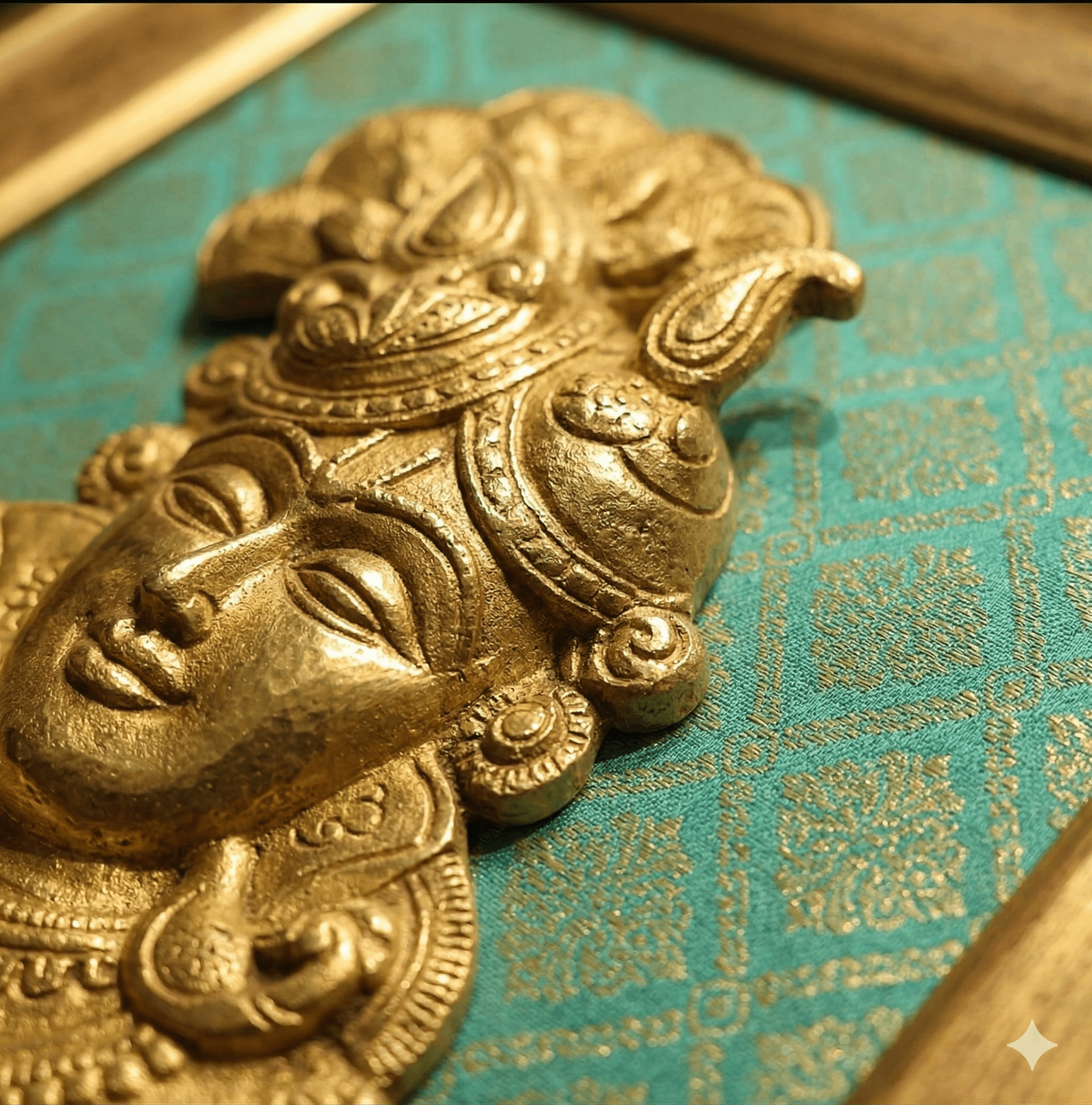 Gilded Shrinathji Face - Brocade Mount 3