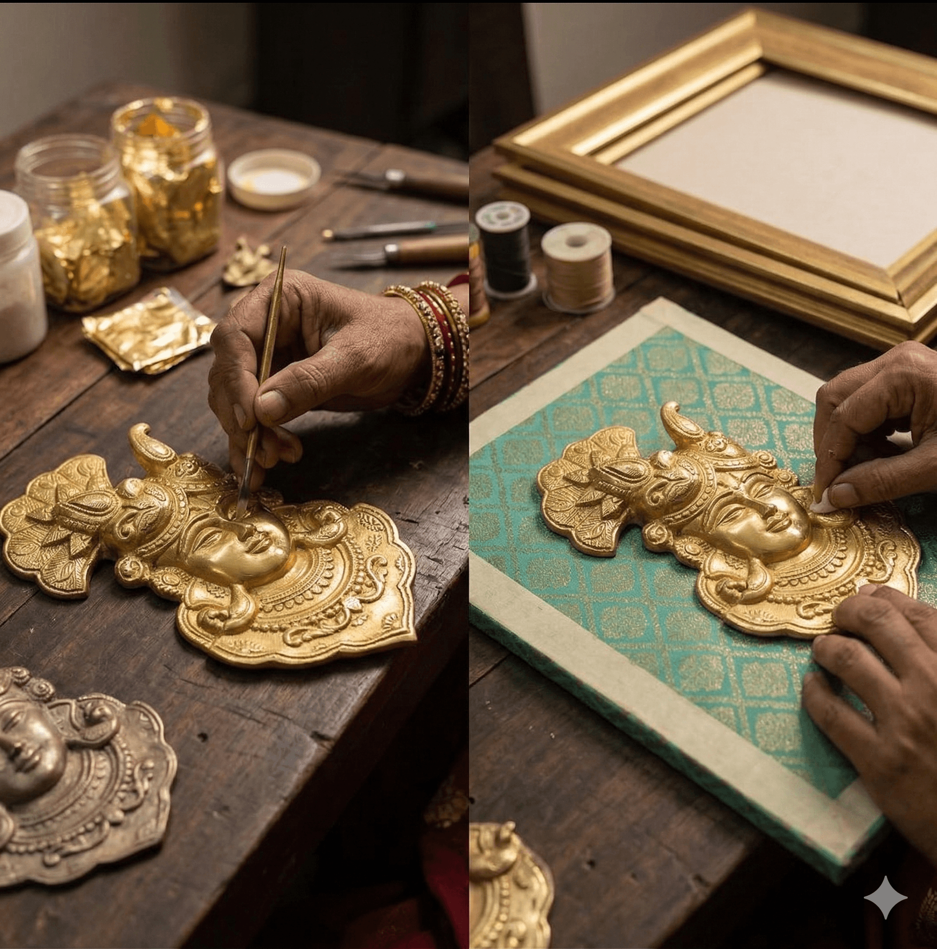 Gilded Shrinathji Face - Brocade Mount 4