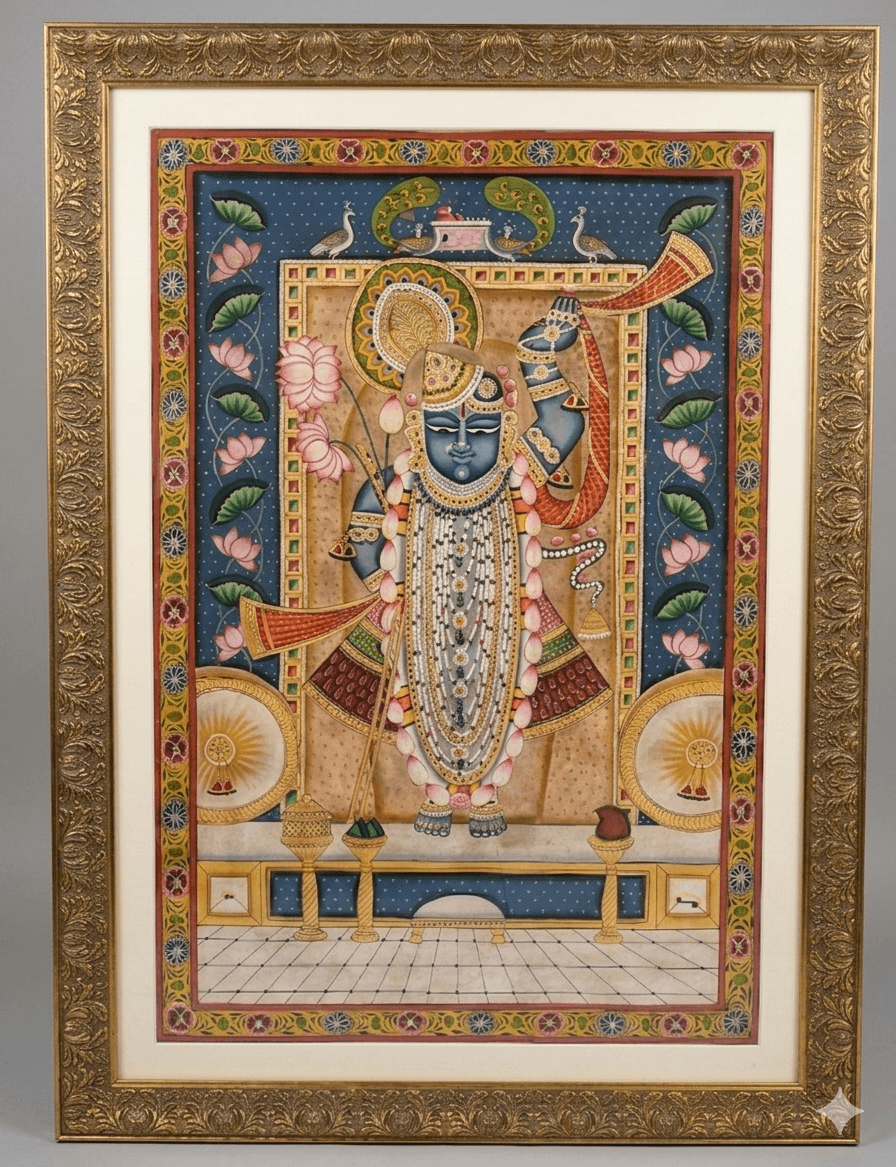 Ornate Framed Shrinathji - Indigo Lotus Series 1