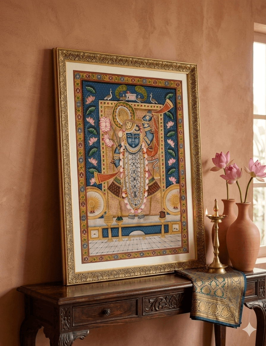 Ornate Framed Shrinathji - Indigo Lotus Series 2