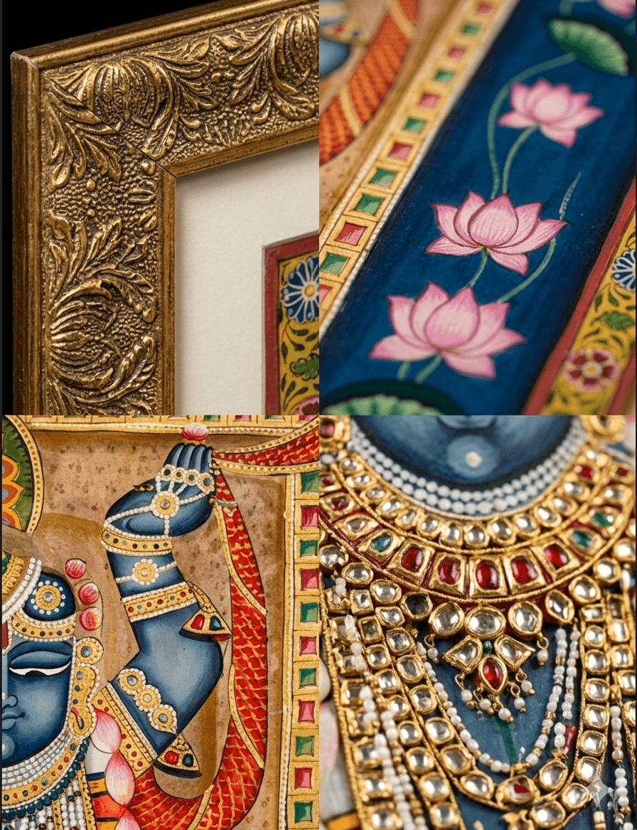 Ornate Framed Shrinathji - Indigo Lotus Series 3