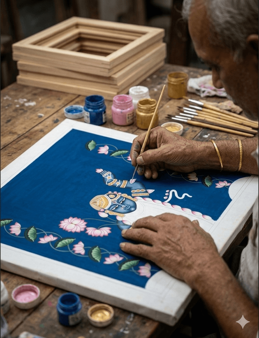 Ornate Framed Shrinathji - Indigo Lotus Series 4